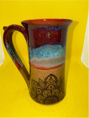 Ceramic Mandala Mug One Size Brown Red hand thrown pottery signed